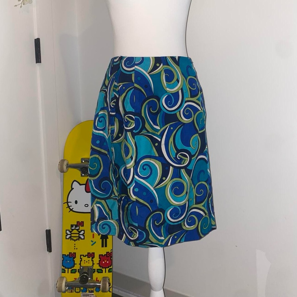 vintage blue swirl midi skirt